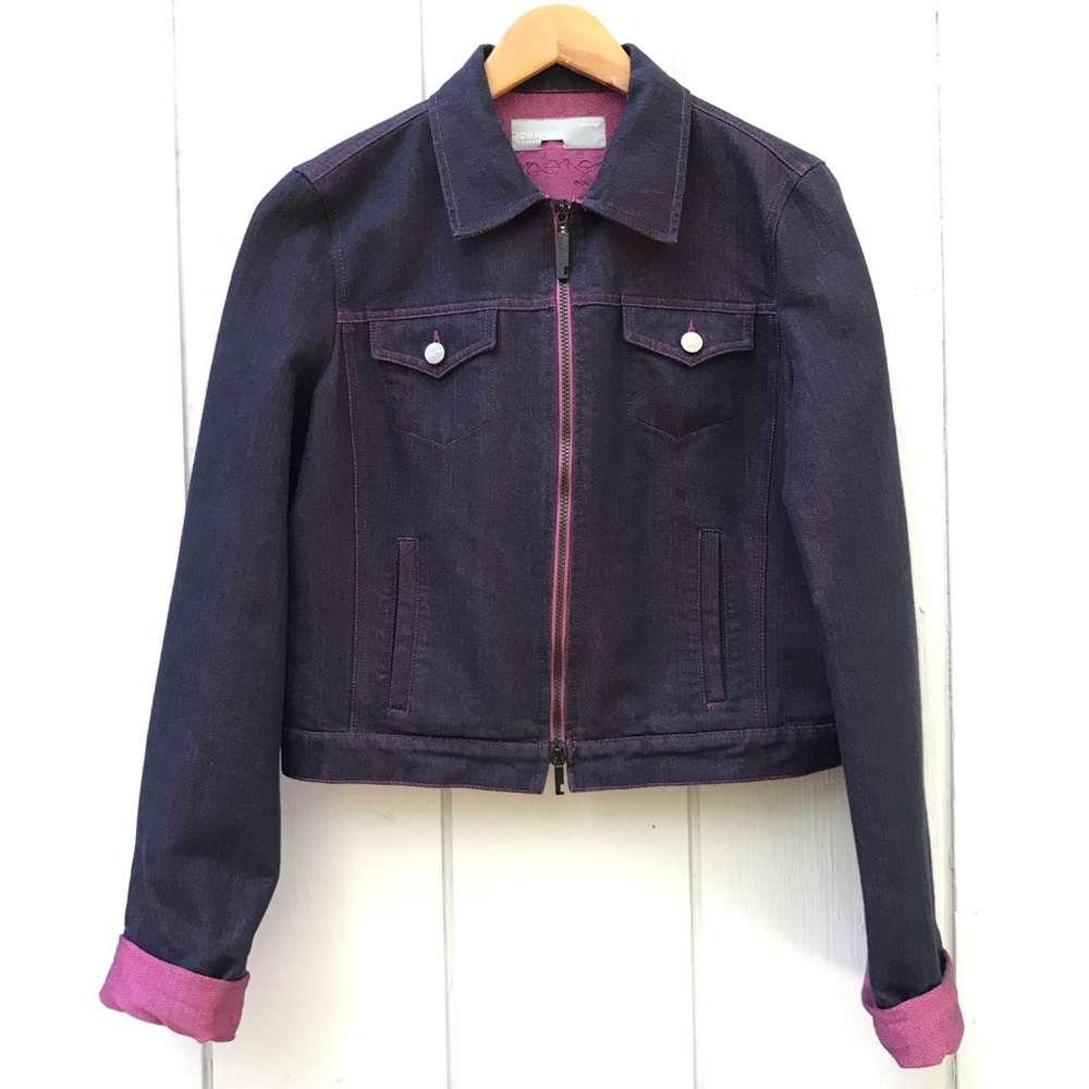 NWOT Iceberg Italy Pink & Blue Knit Denim Zip-Up Logo Jacket